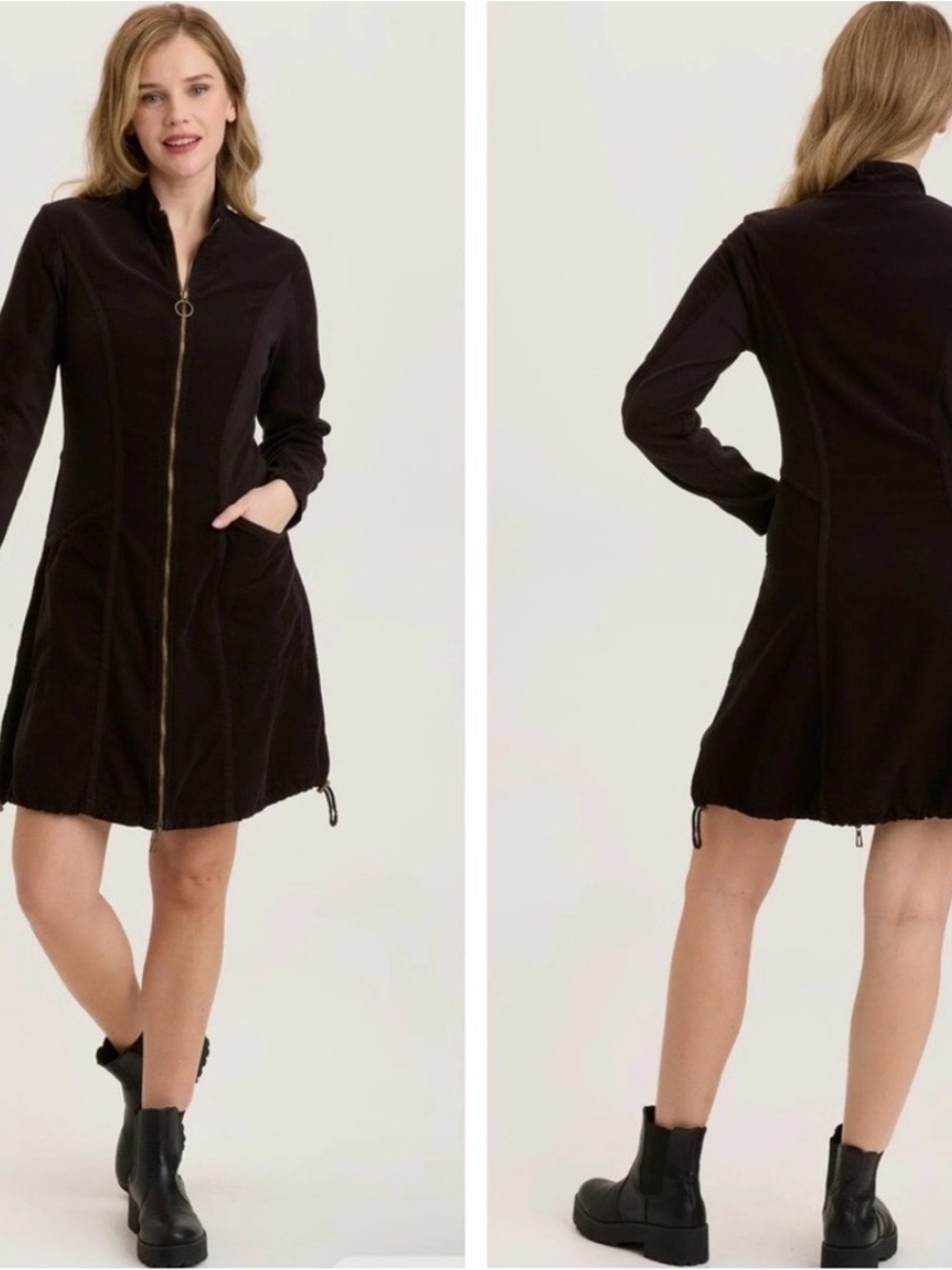 NWT Wearables by XCVI Uzma jacket dress black full zip stretchy corduroy sz L